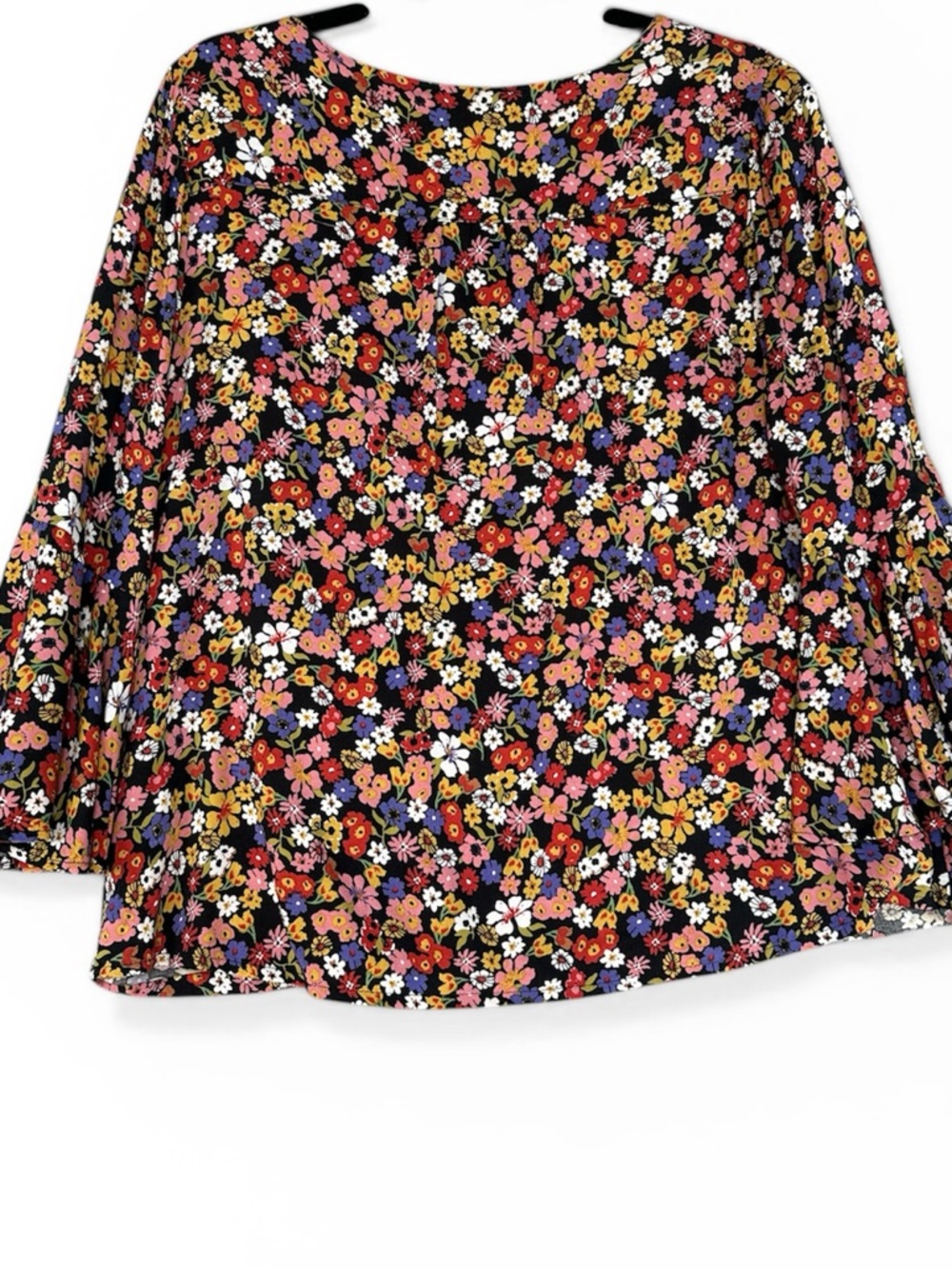 Ilanco Women's Floral Blouse Multicolor Wrap V Neck Size L Bell Sleeve Boho Top - Picture 3 of 11